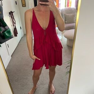 Free People Red Ruched Tiered Mini Dress